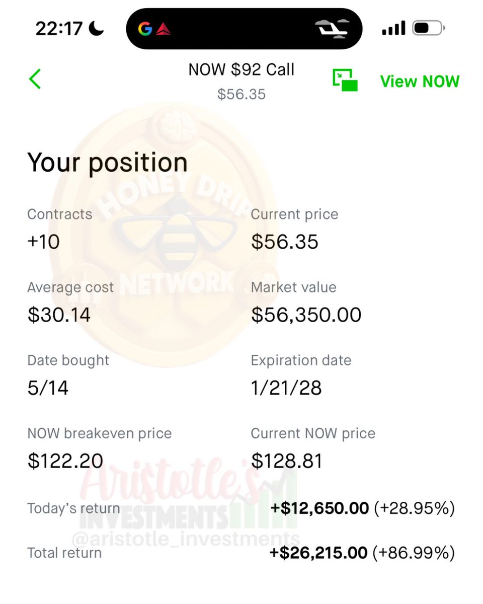 logicalinvestor's tweet photo. $26k on $NOW leaps. I told yall to get in 🤷🏾‍♂️📷 https://t.co/qUt3ngjp6W