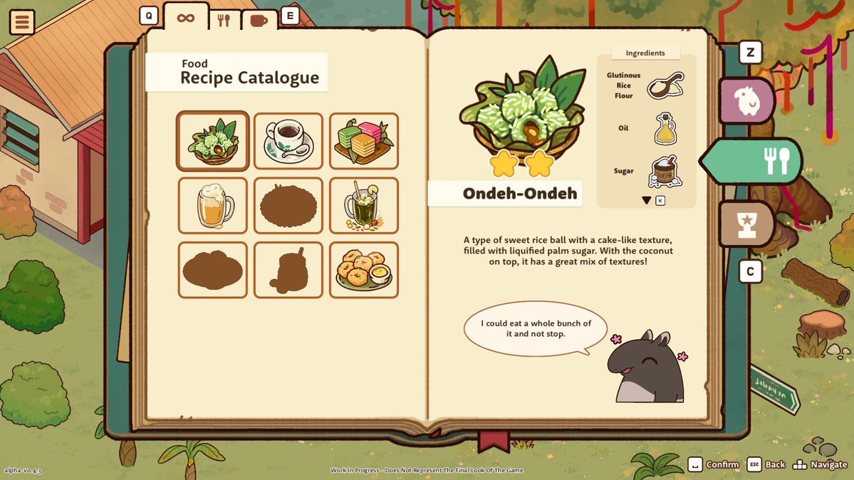 tfgames_'s tweet photo. 🛠️ Feature Preview🛠️ 

The Journal is an essential part of gameplay that accompanies you throughout your time in #Kooeh. Learn more about the recipes that you've discovered &amp; the species of animals that you served! 🐯✨

#indiegame #cozygame #screenshotsaturday https://t.co/Gu1olgs9Du