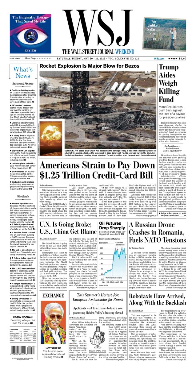 WSJ's tweet photo. Take an early look at the front page of The Wall Street Journal's weekend edition. https://t.co/3XhB8SY7Ky https://t.co/cGphXEklSg