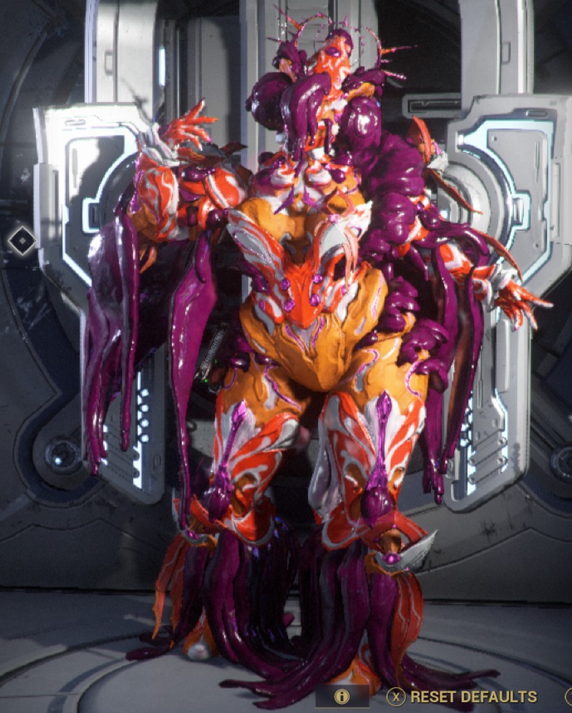 vinyl_ruin's tweet photo. my attempts at making pride themes for my warframes (Flare/Temple's colors are old ones from a few months ago but Follie + Styanax are new) https://t.co/hY3p5S3Qih