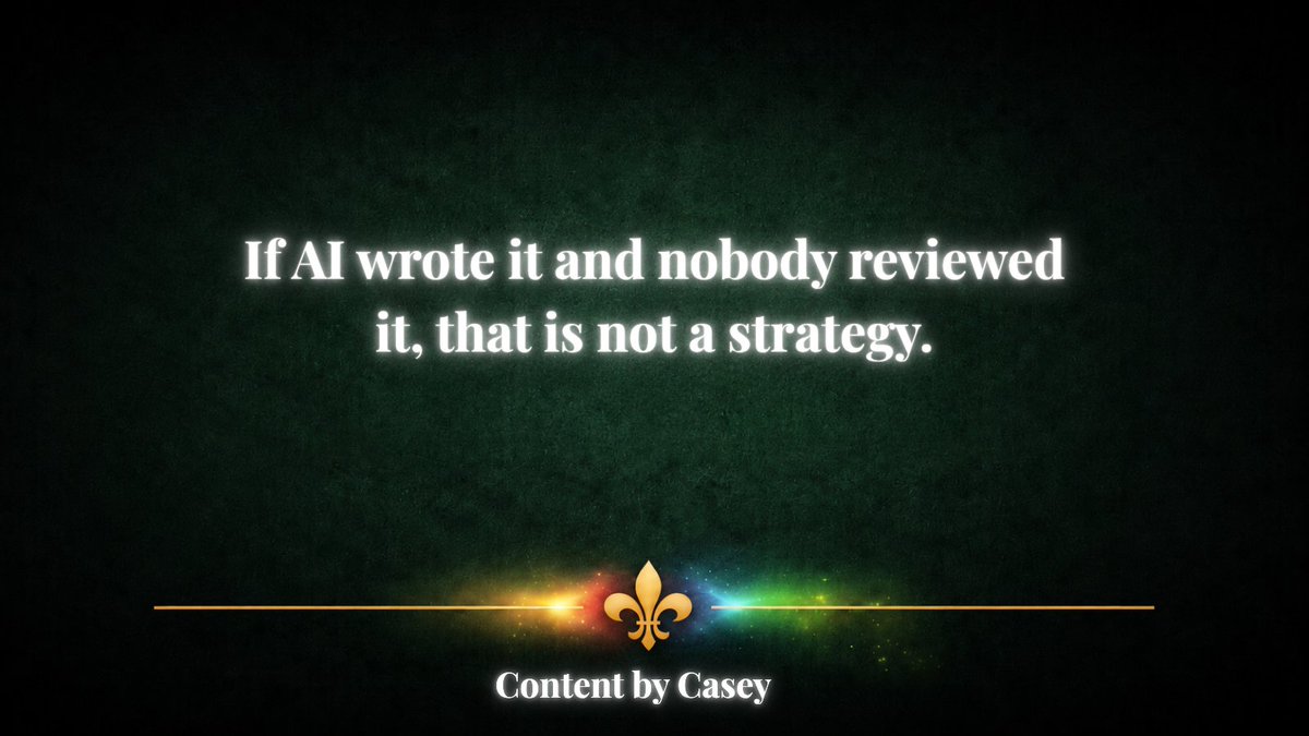 ContentbyCasey's tweet photo. If AI wrote it and nobody reviewed it, that is not a strategy. 
#digitalmarketingstrategy #accesstojustice #legalmarketing #lawfirmmarketing #digitallegalcontent #contentbycasey https://t.co/0LT5kwCMVo