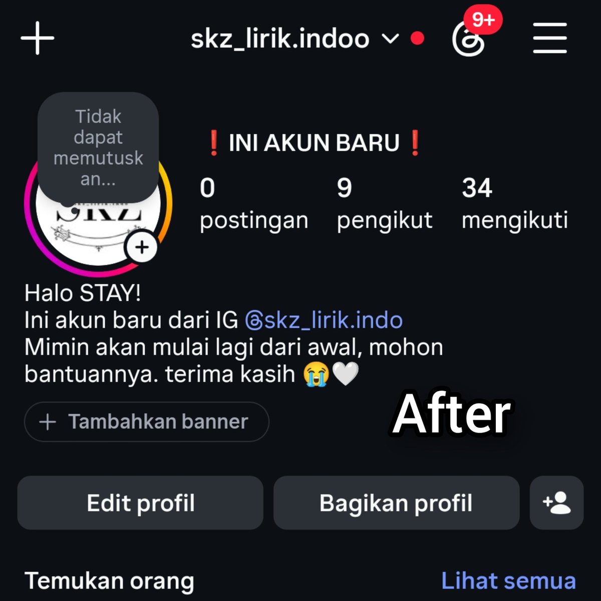 seungmin_skyy's tweet photo. ❗STAY! help rt &amp; like❗

Halo, perkenalkan aku Aya &amp; aku admin dari skz_lirik.indo ^^

Dengan berat hati aku mau bilang kalo akun lama sudah tidak bisa di gunakan &amp; di ganti dengan akun baru. Boleh bantu di follow ya
https://t.co/o6TchW0ja3 https://t.co/9VnRLuzyMv