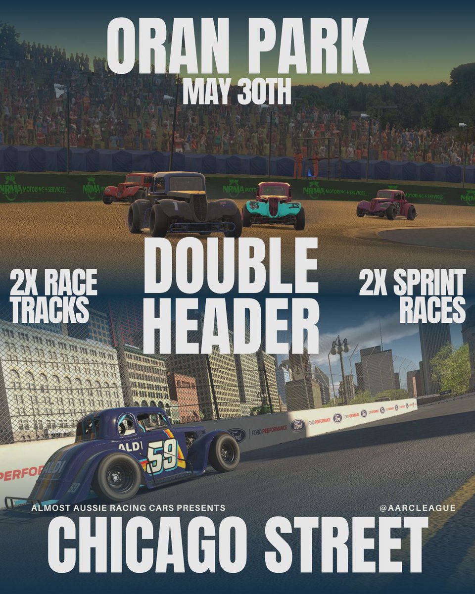AARCLeague's tweet photo. WE GO DOUBLE HEADER RACING TONIGHT IN THE AARC

ORAN PARK | CHICAGO STREET

BE THERE - 18:30 AEST https://t.co/PXfnI9DMSs