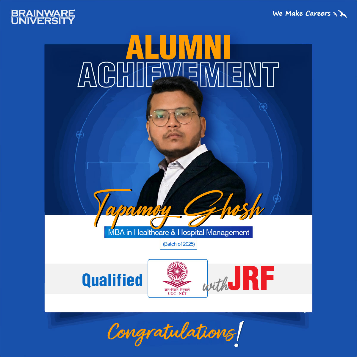 BrainwareTweet's tweet photo. Proud Moment for #BrainwareUniversity!
MBA alumnus Tapamoy Ghosh has qualified UGC-NET with JRF—a remarkable achievement that reflects dedication, academic excellence, &amp;  perseverance.
Congratulations, Tapamoy, on this milestone &amp; best wishes for a bright research journey ahead! https://t.co/8WlLTuxXk1