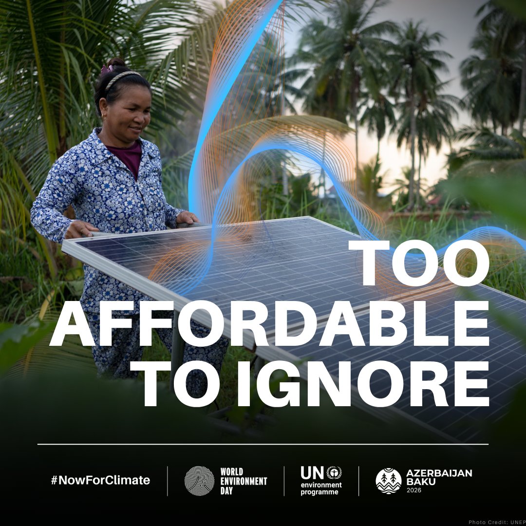 UNEP's tweet photo. Solar is now one of the most affordable energy sources in many regions. As costs fall, adoption surges.

This one shift is accelerating others.

Find out more: https://t.co/e2SY5xwAG5

#NowForClimate #WorldEnvironmentDay https://t.co/qWXoEKmBlA
