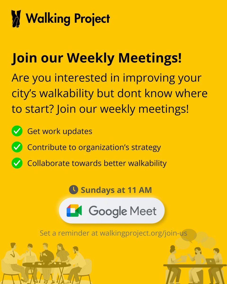 walkingproject's tweet photo. 📢 Walking Project Weekly Meet

Sharing ideas, steering strategy, giving updates on ongoing work, and exploring volunteering opportunities—all towards safer roads &amp; better footpaths. Join us!

https://t.co/46E2JCBiWs https://t.co/r2KOLssow8