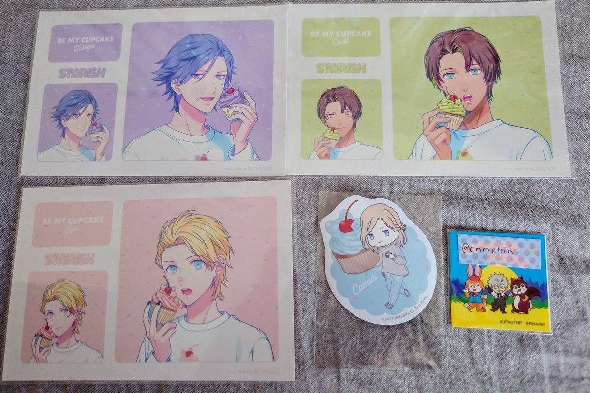cnmchin's tweet photo. 【交換/譲渡】うたプリ BGS BE MY CUPCAKE  BMC 購入特典ブロマイド ダックワーズ マグネット

購入特典
譲:トキヤ 翔 セシル

ダックワーズ マグネット
譲:カミュ

求:同種 蘭丸

都内手渡し、または郵送

※購入特典は他グッズをまとめて交換、譲渡ご希望の方へ条件によりお付け可能です。 https://t.co/nbJB5ItQH9