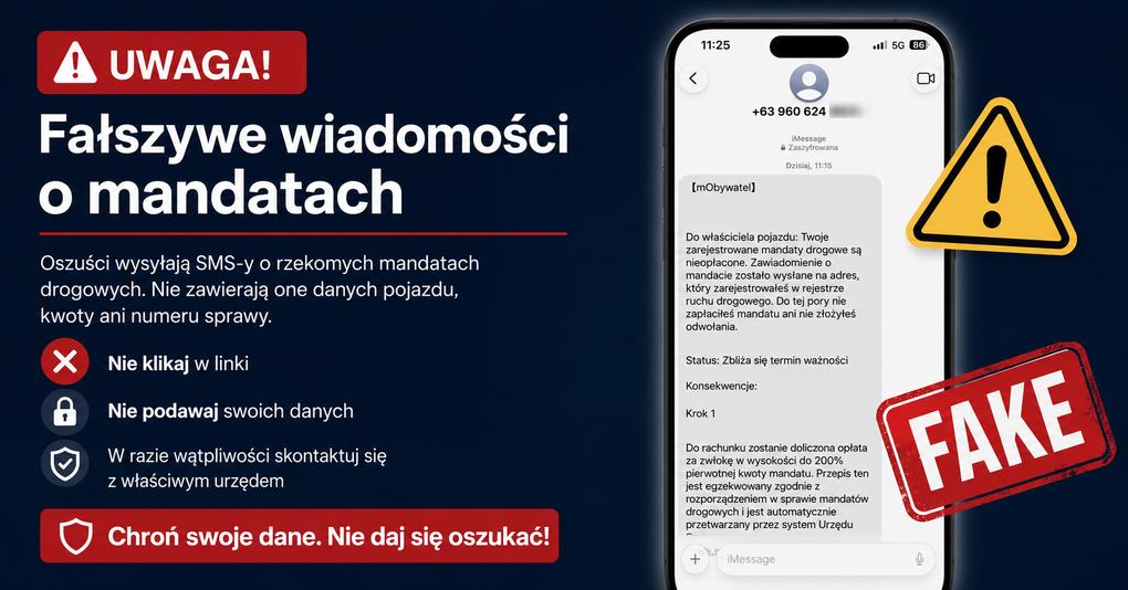 PolskaPolicja's tweet photo. 🚨 Uwaga na fałszywe mandaty!

Ciepłe dni zachęcają do częstszych wyjazdów 🚗☀️
Zbliżający się sezon wakacyjny to czas, kiedy podróżujemy po Polsce i Europie. Niestety, to również okres wzmożonej aktywności oszustów.

Coraz częściej pojawiają się wiadomości SMS oraz e-maile dotyczące rzekomo nieopłaconych mandatów. Przestępcy próbują wyłudzić nasze dane i pieniądze, podszywając się pod urzędy oraz systemy płatności.

🔎 Na co zwracać uwagę?
❌ Nigdy nie klikaj w linki przesłane w wiadomości
📱 Sprawdzaj numer nadawcy i prefiksy zagraniczne
🚗 Zweryfikuj, czy wiadomość zawiera dane pojazdu, datę i miejsce wykroczenia
☎️ W razie wątpliwości skontaktuj się bezpośrednio z urzędem

Pamiętaj — prawdziwe wezwania zawierają szczegółowe informacje i można je potwierdzić w oficjalnych źródłach.

🛡️ Nie daj się oszukać. Zachowaj czujność i ostrzeż swoich bliskich!

#Cyberbezpieczeństwo #Oszustwo #FałszywyMandat #Bezpieczeństwo #Wakacje #SMS #Phishing