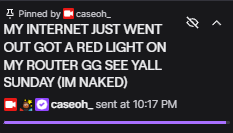 caseohOOC's tweet photo. caseoh's stream crashed‼️😭

"MY INTERNET JUST WENT OUT GOT A RED LIGHT ON MY ROUTER GG SEE YALL SUNDAY (IM NAKED)" 

thanks for the clarification... W STREAM...! 😭 https://t.co/3ZVMBIH036