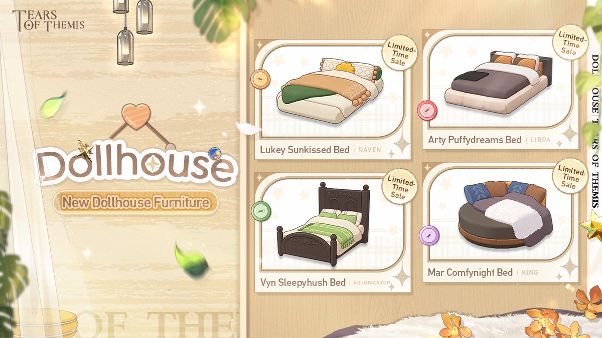 TearsofThemisEN's tweet photo. ✦ Dollhouse ✦

From 2026/6/2 11:00 to 6/9 04:00 (UTC+9), new Dollhouse Furniture will be available for purchase with S-Chips!

View Details: https://t.co/2ZS12FDxzJ

#TearsOfThemis https://t.co/MG0vedk9P6