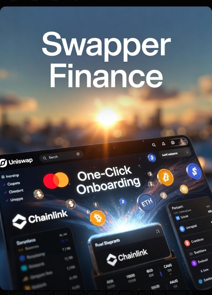 Omaro887's tweet photo. Good Morning ☕🌄, Fam! Swapper Finance just made DeFi simple with One-Click Onboarding.Deposit straight from your Mastercard, CEX, or wallet into DEXes like Uniswap — fast, secure, and seamless. Powered by Chainlink &amp; Mastercard.Real adoption loading! Check it: 👇 https://t.co/2zhem80I9D