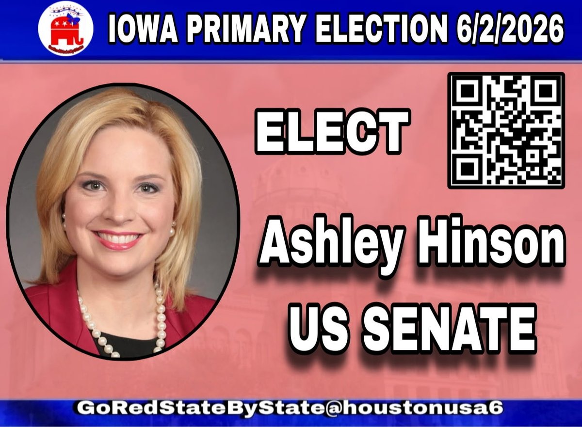 FloridaGirlUSA6's tweet photo. Iowa Primary 6/2/26
Ashley Hinson for US Senate
#GoRedStateByState https://t.co/b0V3LxK7oV