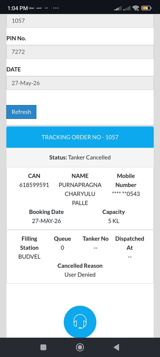 PSPzoomin's tweet photo. @HMWSSBOnline @HMWSSBOnline we didn't receive any call from tanker station but the tanker Status is shown as below .. kindly respond and send tanker ASAP

@HMWSSBOnline @Hmwssbdgmabmpet  @hmwssbdop
@Hmwssbdgmchdngr 
@hmwssbdp1 
@GHMCOnline https://t.co/8rrdqD6xBo