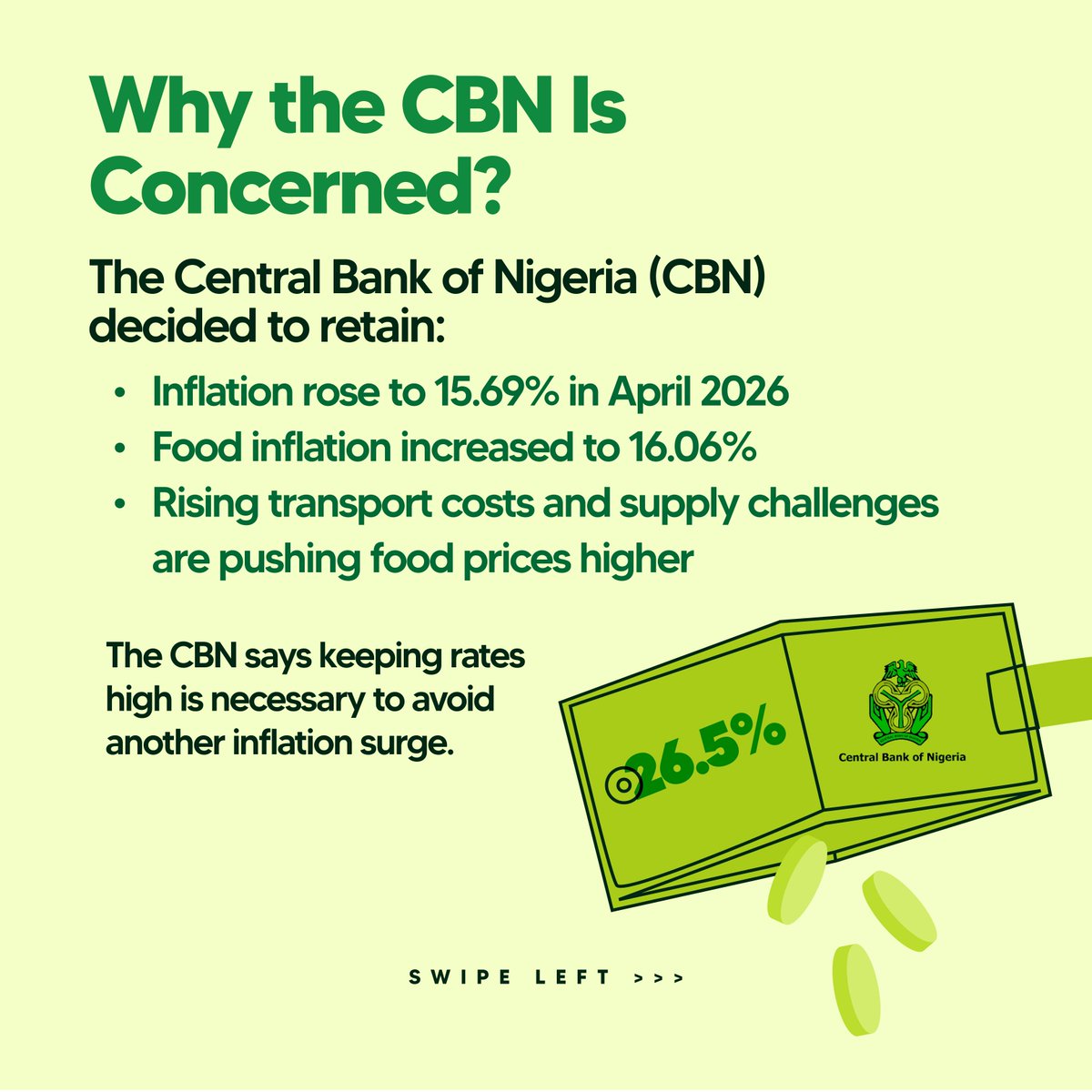 nurture_haven's tweet photo. The CBN’s Monetary Policy Committee has retained the interest rate at 26.5% at its 305th meeting.

Tap for the full breakdown https://t.co/AwlJ5sgZqt