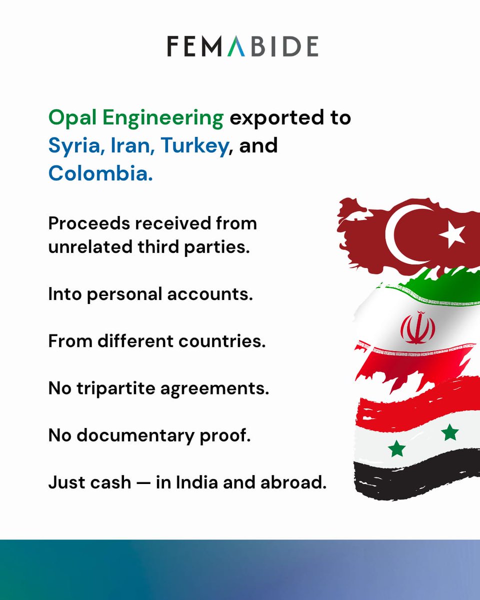 femabide's tweet photo. You exported the goods.
The money came back.
But not to your company account.
It went into a personal account.
From an unrelated third party.
In a different country.
Under FEMA — that is not export realisation.
That is a violation. https://t.co/xmZ4uh6S42