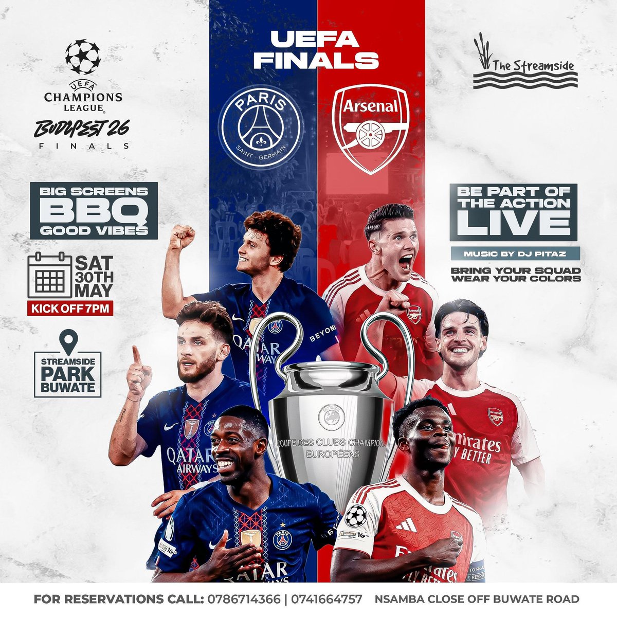 thestreamsideug's tweet photo. The final is better with a crowd. 

Join football fans at Streamside Park Buwate for an unforgettable night of football, BBQ, music, and great vibes.

 ⏰ Kick-off 7PM
Bring your squad and experience the atmosphere!
 #UCLFinal #FootballNight #StreamsidePark https://t.co/DLTGO2L4JI