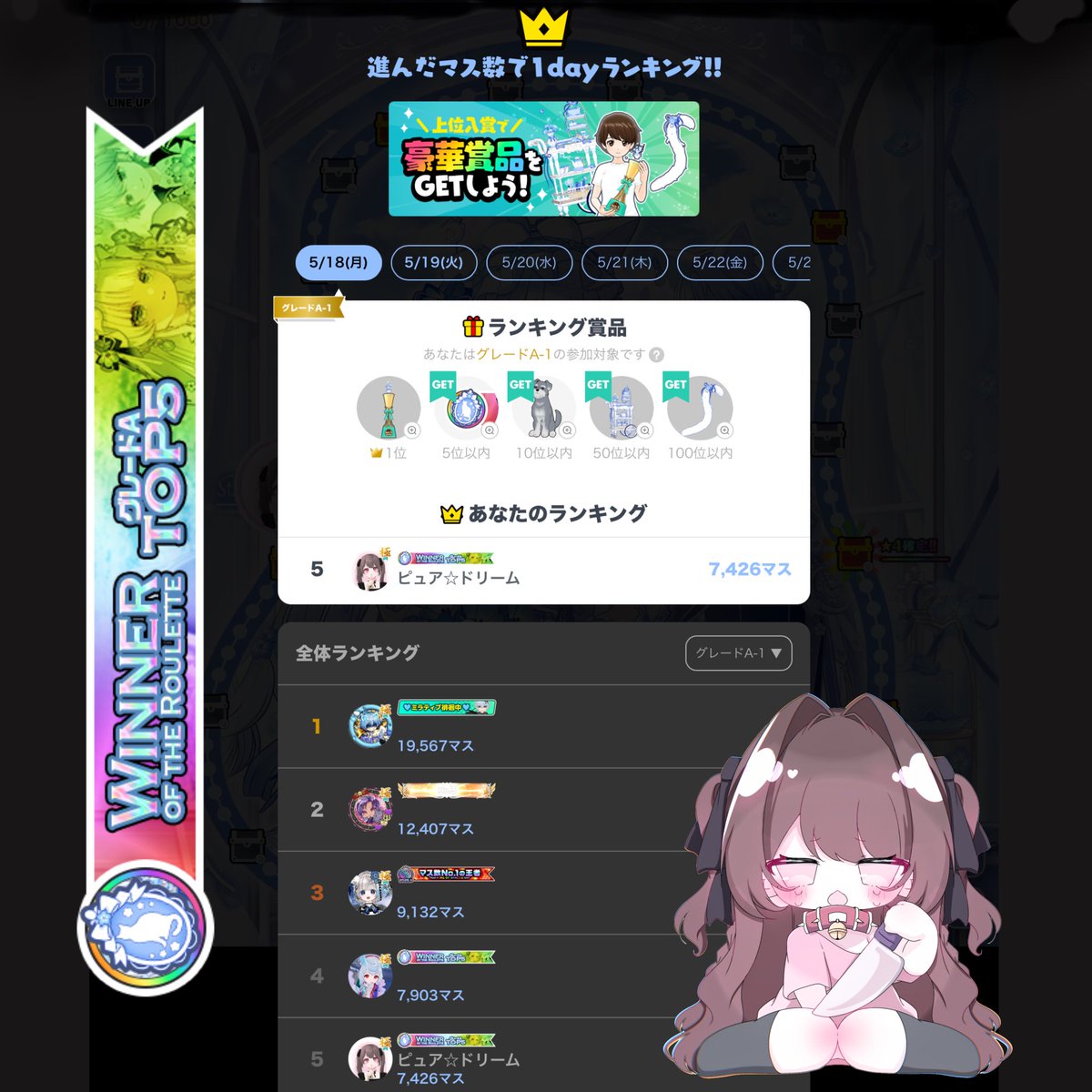 _kope_13's tweet photo. 5/18  ꒰ ルレラン  ネモフィラガーデン ꒱

5/18  ꒰ プチラン  魔法少女ピュア☆ドーリィ ꒱

ルレラン初日大手さんばっかりの中5位内無事取れました‼️
同日に魔法少女圧倒的な1位は凄すぎ🙄
⚠️罰ゲームで１週間名前変えましたとさ(( https://t.co/2Z4UfyghLR