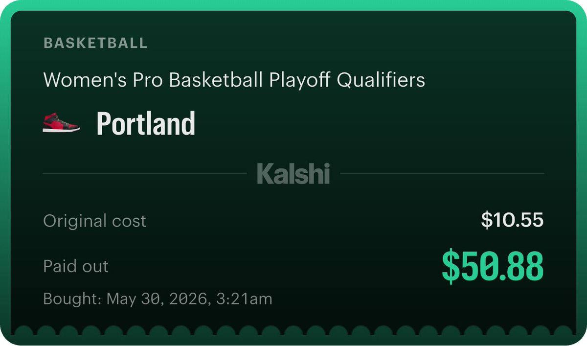 Lemonlocks3's tweet photo. ended up taking this cashout in portland fire going to the playoffs 🍋 
#WNBA #Kalshi #Gambling𝕏 https://t.co/vx9uMS2qCU