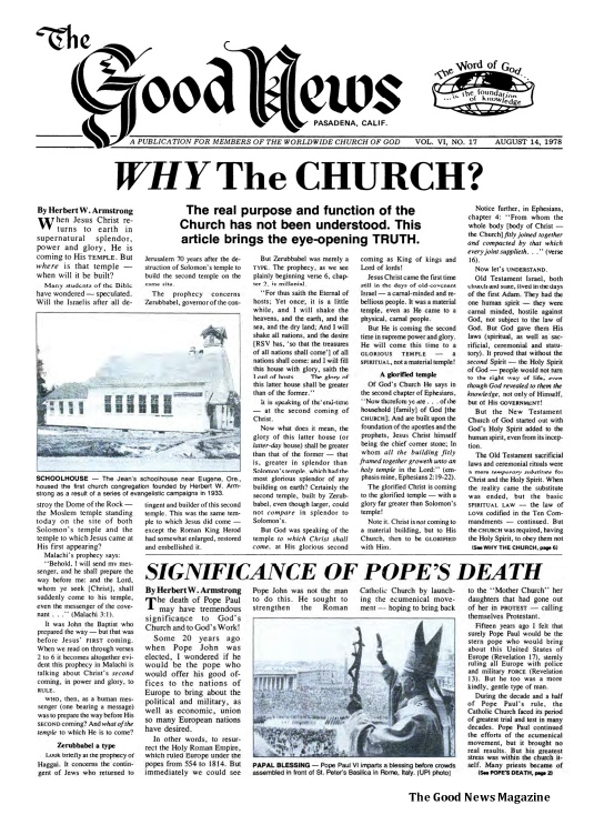 HWALibrarycom's tweet photo. Why The Church? - Herbert W Armstrong - Good News Magazine

Click here to read more...
https://t.co/ID46FaclxD

Additional Programs and Literature available at: https://t.co/WsVs2v6Nr0

#WorldwideChurchOfGod #HerbertArmstrong #HWALibrary https://t.co/3V7UB7SWzf