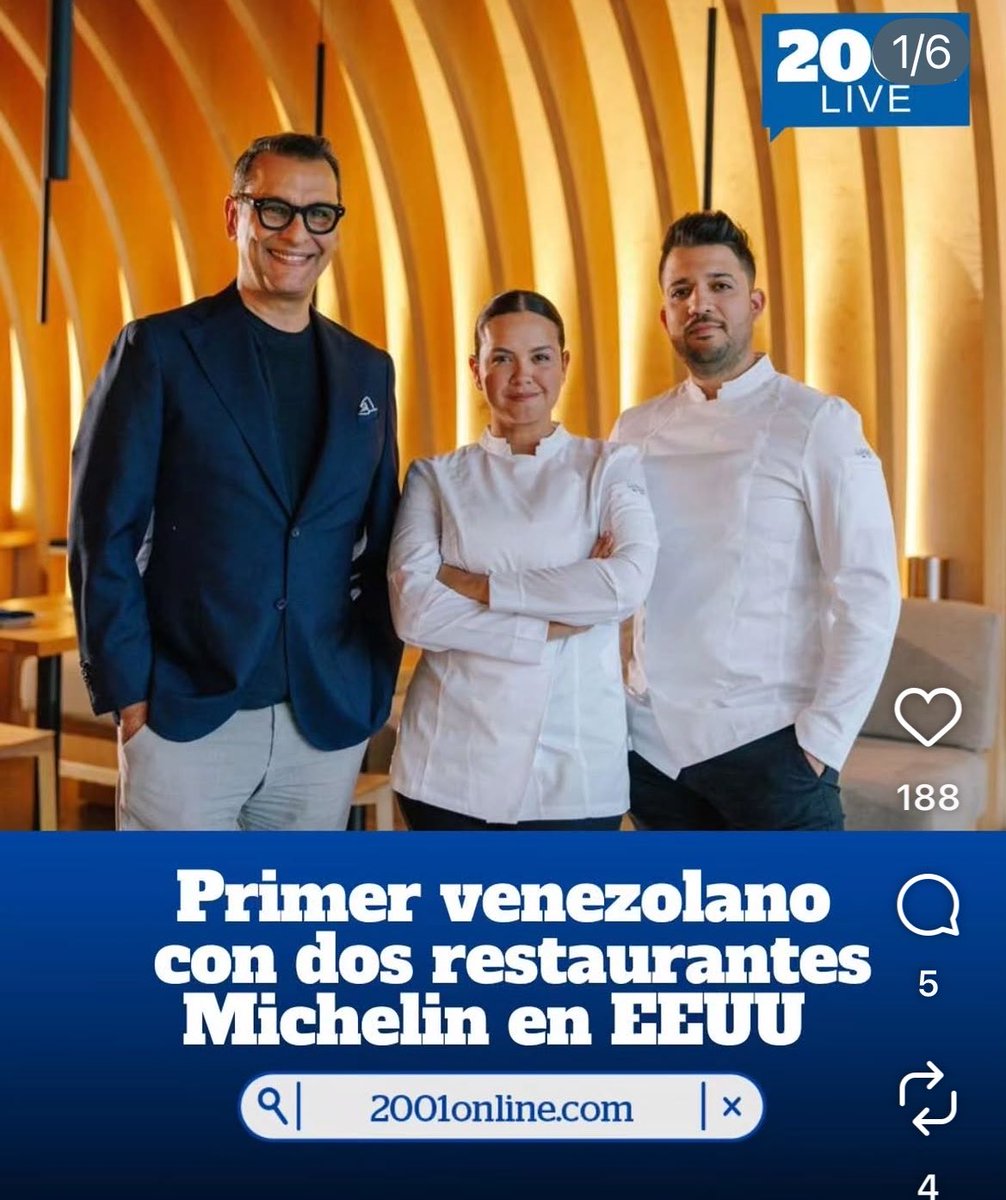 gabyarocha's tweet photo. En 2024 oí a Álvaro Perez Miranda en la Unimet.
Hoy este venezolano en  EE.UU. lidera 2 restaurantes con estrellas Michelin “Ogawa mantiene su estrella por 3er año, mientras Emelina debuta con su primera estrella». https://t.co/bK9oQAOxhU
@perez_alva87905 es #OtraBuenaNoticia🇻🇪🙌🏻 https://t.co/UV17UYPXxK