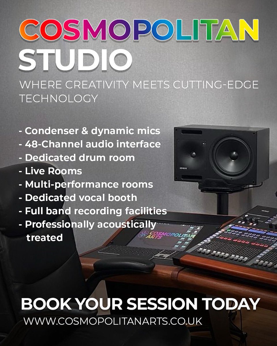 ArtCosmopolitan's tweet photo. large professional recording studio cutting edge equipment &amp; professionally treated. 2 large live rooms to record choirs, orchestras, brass or ensembles. To book or more info
Info@cosmopolitanarts.co.uk - 0116 436 1246 https://t.co/P3SSIV8pCn #letscreate #music #recordingstudio https://t.co/sYbz6cc6DB