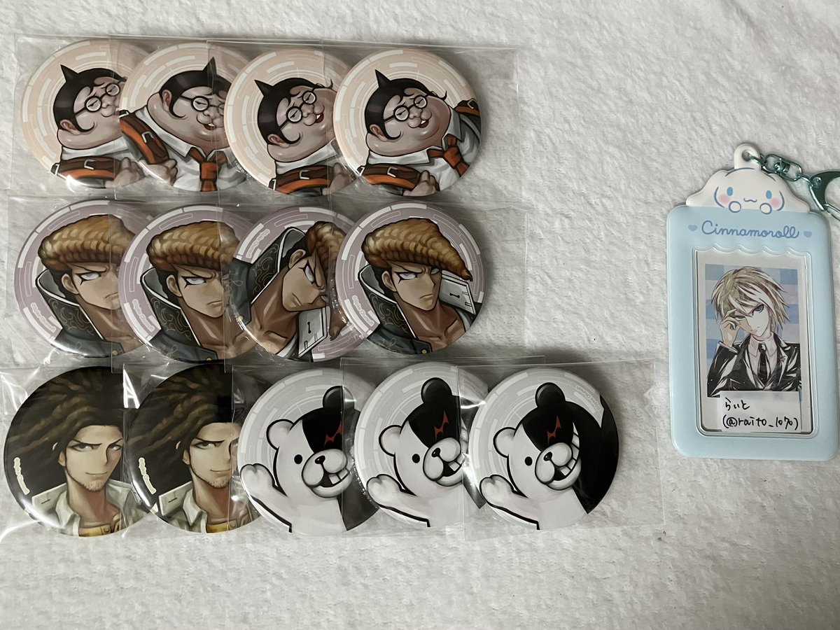 raito_1070's tweet photo. 【交換/譲渡】ダンガンロンパ 缶バッジ エビテン カドスト

求｜同種十神または定価＋送料
譲｜山田4 大和田4 葉隠2 モノクマ3

交換譲渡優劣ございません
郵送のみ、1点から〜◎

お気軽にお声がけください.⋆⟡ https://t.co/P0iVkpv7l9