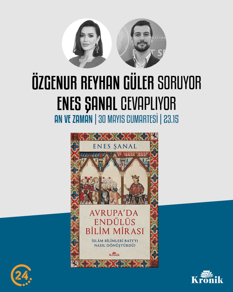 KronikKitap's tweet photo. TV | Yazarımız Enes Şanal, Özgenur Reyhan Güler ile An ve Zaman programına konuk oluyor. @OzgenurReyhan soruyor, @EnesSanal cevaplıyor. Bu akşam 23.15'de @yirmidorttv'de. https://t.co/ZDoFcxe5qX