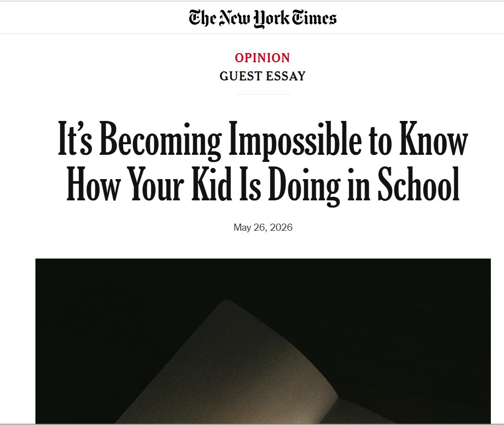 sanz_ismael's tweet photo. New York Times: si todos sacan buenas notas, las notas informan menos. Casi 9 de cada 10 padres en EE. UU. creen que sus hijos están en el nivel esperado o por encima en lectura y matemáticas. Pero en 8º grado (2º de la ESO), solo el 30% alcanza competencia en lectura y el 28% en matemáticas según NAEP.
Las notas se han vuelto una señal cada vez menos precisa: entre 2010 y 2022, la nota media de Institutos subió de forma significativa.
Opinion | What Your Kid’s Report Card Isn’t Telling You - The New York Times
https://t.co/mMYH7yAlxl https://t.co/YrJ9oWut5b