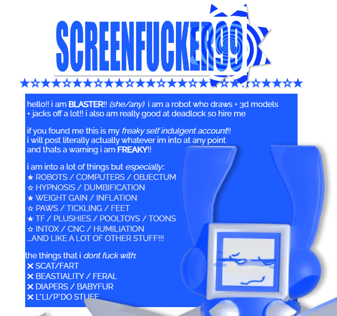 SCREENFUCKER99's tweet photo. ★ hi!! i am blaster!!!!!! heres my strawpage intro/warning!!! love u all hope u all jack off to my posts &amp; stuff bzzt!!! ദ്ദി^ヮ^˶) ☆ ~ https://t.co/8a42l8R5MO