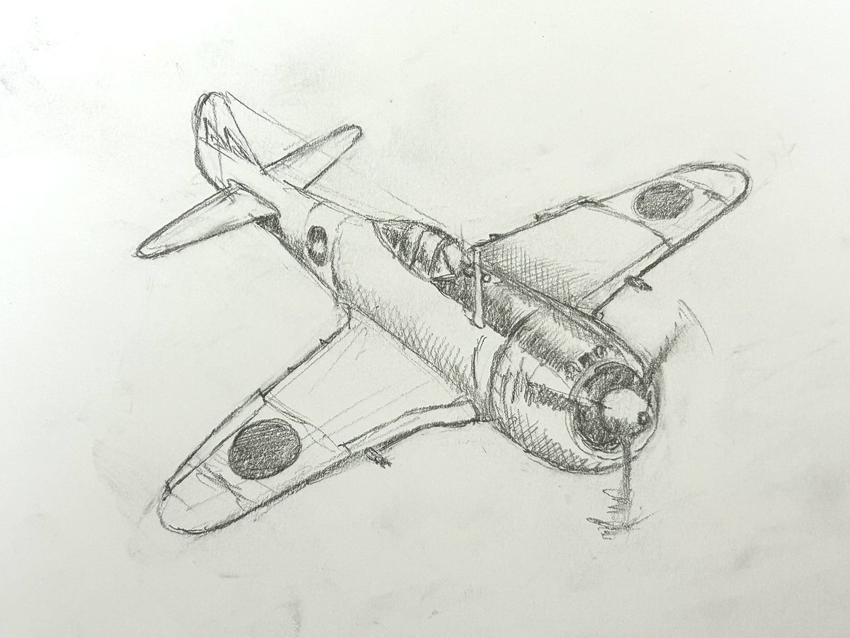 「なんだか楽しくなってもう一枚。何も見ないで描いたキ-44。好きな飛行機だからそこ」|林 亮太＠2023 5/20〜6/11清瀬市郷土博物館個展のイラスト