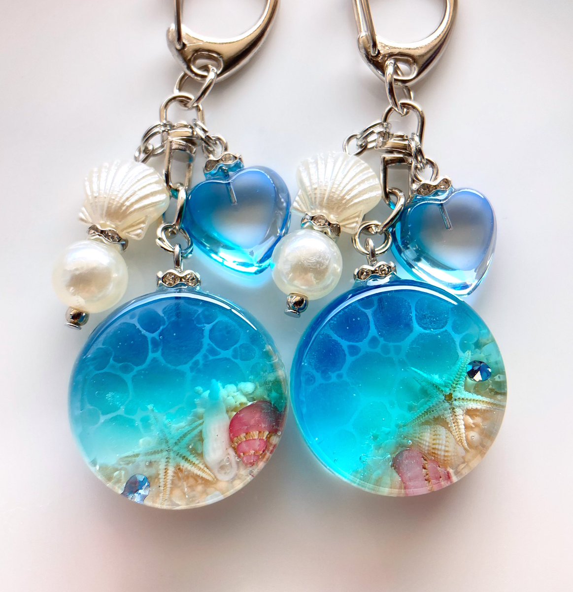 海バッグチャームできました🐚 #レジン #ハンドメイド #バッグチャーム