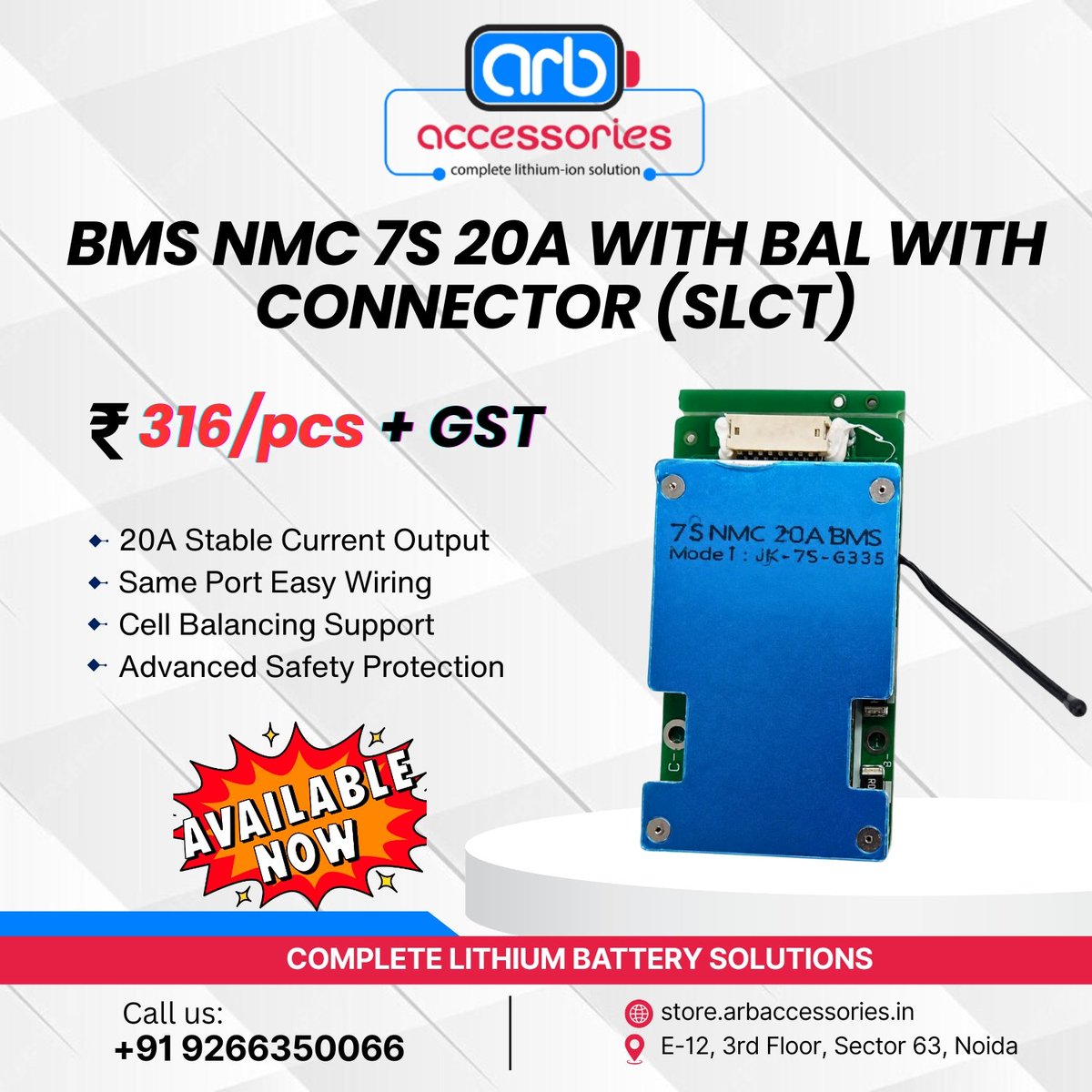arb_ltd's tweet photo. ⚡ SLCT NMC BMS Series – Compact, Reliable &amp; Efficient 🔋

📍 E-12, 3rd Floor, Sector 63, Noida
📞 +91 9266350066
🌐 https://t.co/4BZbLAJl3D

#SLCTBMS #NMCBMS #LithiumBattery #BatteryPack #BatteryManagementSystem #BatteryProtection #EVBattery #LithiumIonBattery #ARBAccessories https://t.co/49WwwrLI3o