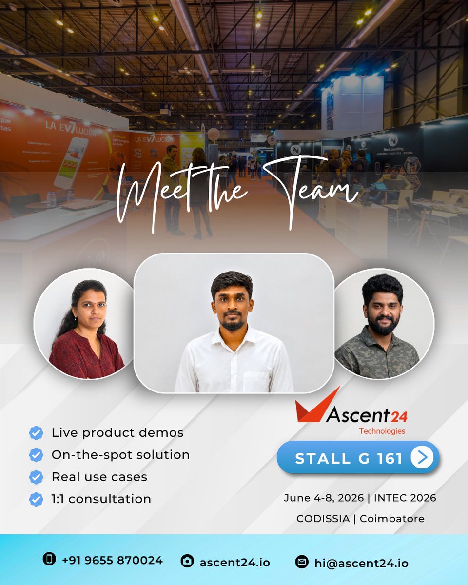 Ascent24T's tweet photo. Manufacturing business, like any other business, owns their own set of pain. Business-fit Software is the key.
We are available to find solution to your business pain, at Stall G 161, this INTEC 2026.
Date : June 4-8, 2026
#INTEC2026 #Ascent24Technologies #BusinessAutomation https://t.co/CjYqpUsXXH