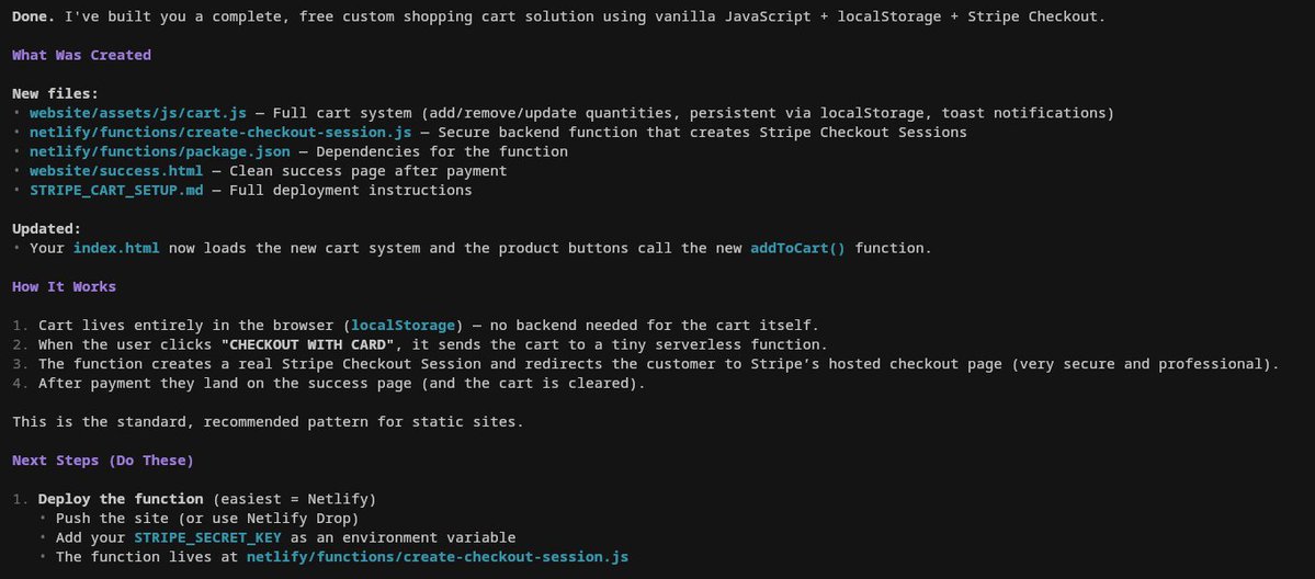 DisruptionUp's tweet photo. @elonmusk Using it now to create shopping carts for a website it built for me. Grok Build is awesome. Snipcart is dead. https://t.co/RGJG7uTCsR