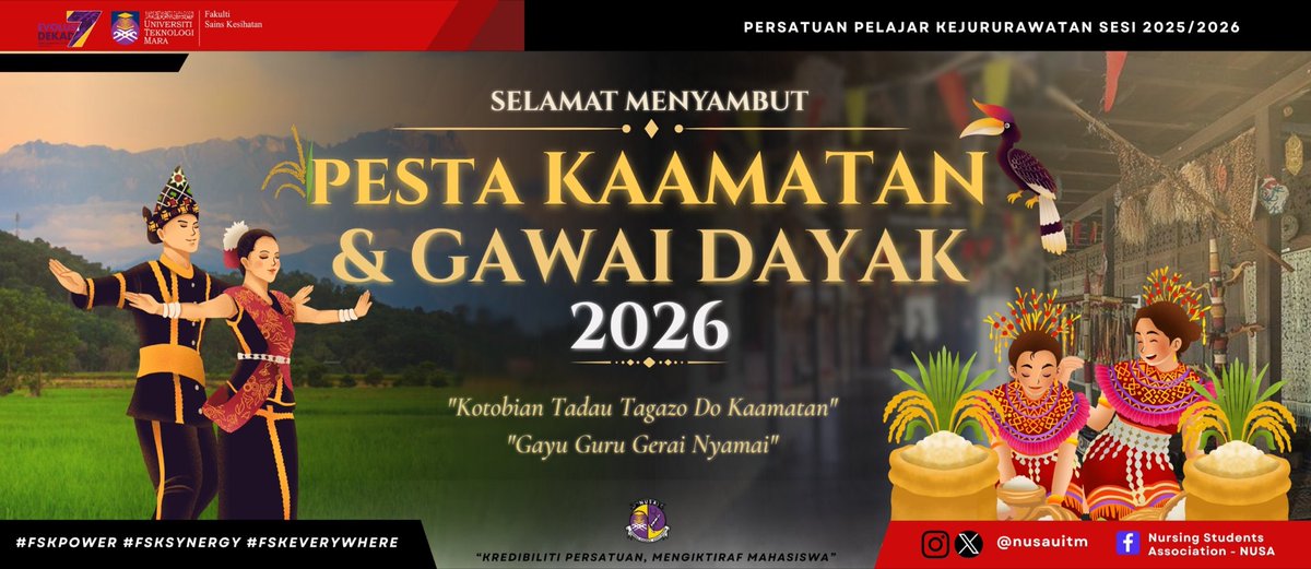 nusauitm's tweet photo. SABTU | 30 MEI | UMUM

Assalamualaikum W.B.T
Salam Sejahtera dan
Salam UiTM Di Hatiku.

[ 🌾✨ UCAPAN SELAMAT MENYAMBUT PESTA KAAMATAN &amp; GAWAI DAYAK 2026 ✨🌾 ] https://t.co/SEBa3MGIRi