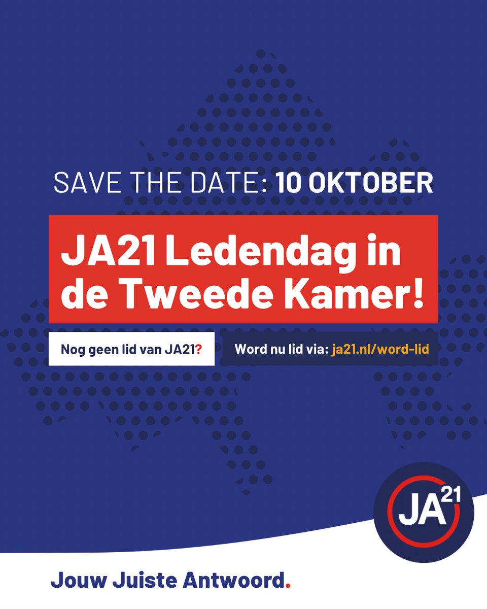 JuisteAntwoord's tweet photo. Beleef op zaterdag 10 oktober de politiek van dichtbij in het hart van onze democratie tijdens deze exclusieve dag voor JA21-leden.

👉 Nog geen lid, maar wil je dit absoluut niet missen? Sluit je direct aan via https://t.co/363R7HEedL https://t.co/6YnhmGLHVG