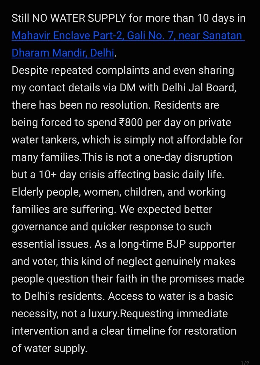 Prashant_T_GKP's tweet photo. @DelhiJalBoard @gupta_rekha @p_sahibsingh @BJP4Delhi

#DelhiWaterCrisis #MahavirEnclave #WaterShortage #Delhi
@AamAadmiParty @INCIndia @DARPG_GoI @PMOIndia https://t.co/oz78eJdYbn