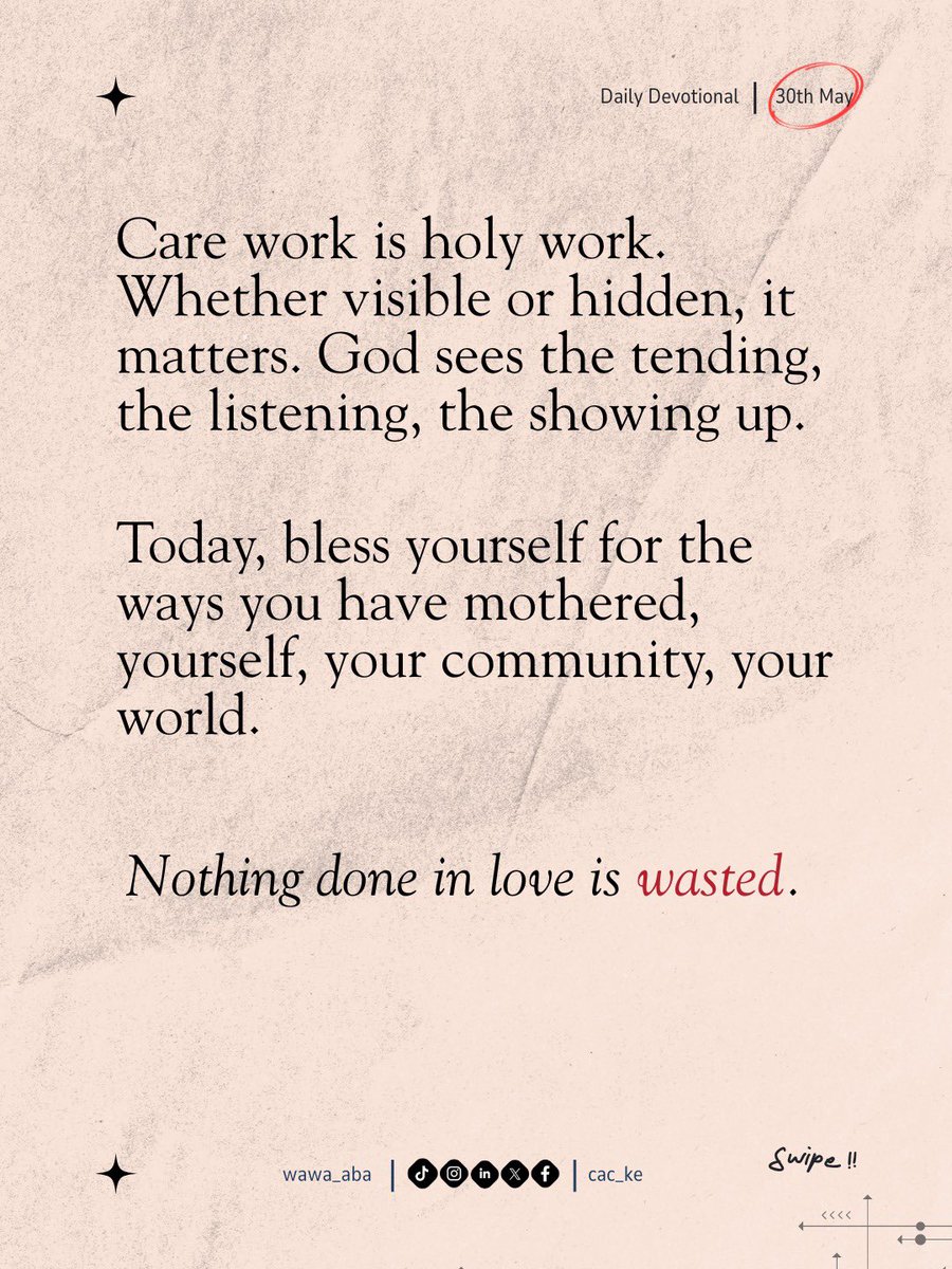 CAC_Ke's tweet photo. Care work is holy work. 

God sees the listening, the tending, and the showing up. 

Today, bless your labor and release exhaustion.

#DailyDevotional #WomanistWisdom #ThrivingInTruth https://t.co/NTsVwyOIFh