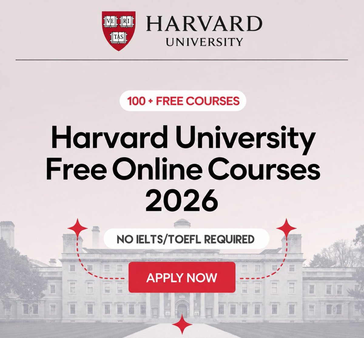 PantamiFound's tweet photo. Harvard University Free Online Courses 2026 – Study from Anywhere, Free of Charge

Harvard University is offering access to over 100 free online courses across various disciplines, providing learners worldwide an opportunity to gain knowledge directly from world-class instructors at no cost.

These courses are designed to support flexible, self-paced learning for students, professionals, and lifelong learners interested in upgrading their skills and academic knowledge without geographical or financial barriers.

Location: Online (Global Access)
Duration: Self-paced
Eligibility: Open to all nationalities
Application Fee: None

Programme Highlights:

- 100+ Free Online Courses

- No IELTS Required

- Learn from Harvard Experts

- Flexible, self-paced study format

- Certificates available for select courses (may apply fees depending on course track)

- Access to globally relevant academic content

Course Categories Include:

■ Computer Science & Programming

■ Data Science & Artificial Intelligence

■ Business & Management

■ Health & Medicine

■ Social Sciences

■ Humanities and Arts

Direct access:
https://t.co/mTeqDRMELG

This opportunity is shared by the Professor Isa Pantami Foundation (PIP Foundation) as part of its commitment to promoting education, empowerment, and community development across Africa.

#PIPFoundation #ScholarshipOpportunities #EducationForAll #FreeOnlineCourses #HarvardCourses #GlobalLearning #StudyOnline
