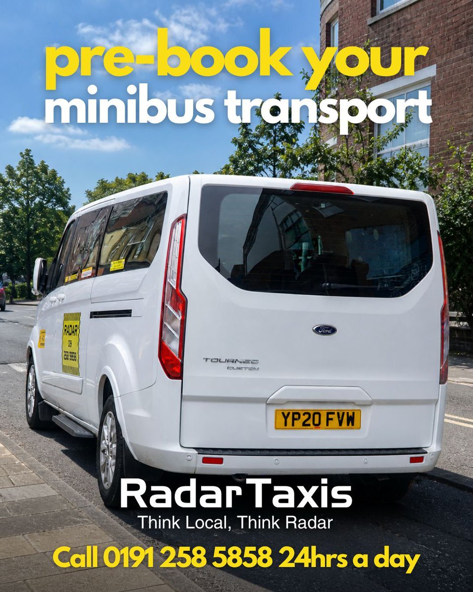 radartaxis's tweet photo. Pre-book your 6 or 8 seater minibus on 0191 258 5858. If no minibus is available, we'll send multiple cars to transport you all. 🙌🏻
-
#RadarTaxis #ThinkLocalThinkRadar #RelyOnRadar #MinibusTransport #MinibusTravel https://t.co/lN8Fhk1yMj