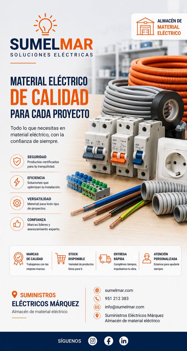 Sumelmar's tweet photo. ⚙️ Automatización eficiente.
Soluciones en automatismos que mejoran el control, la seguridad y el rendimiento eléctrico. ⚡📍 Suministros Eléctricos Márquez
Almacén de material eléctrico🌐 https://t.co/ye3ojQCw3t
📞 951 212 383
📧 info@sumelmar.com
#Sumelmar https://t.co/snVf7tSPof