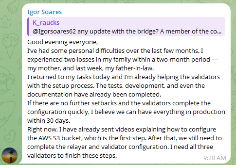 nuenghandsome's tweet photo. 🚨 Hyperlane might be much closer to Terra Classic production than many people think.

After months of silence, delays, and uncertainty, @igorsoares62 has officially returned to the project and shared one of the clearest updates we've had so far.

First of all, Igor revealed that he recently suffered two family losses within just two months, that hit him hard.

Now that he has returned, development is already moving again.

Here are the most important updates:

🟡 Testing is completed
🟡 Development is completed
🟡 Documentation is completed
🟡 Validator onboarding process has started
🟡 AWS S3 setup guides have already been delivered
🟡 Video tutorials were created to help validators configure everything faster

One quote that immediately caught my attention:

"Tests, development, and even the documentation have already been completed."

Another important one:

"If there are no further setbacks and the validators complete the configuration quickly, I believe we can have everything in production within 30 days."

That is probably the strongest timeline estimate we've received so far.

There is still work remaining:

🟡 Validator configuration
🟡 Relayer configuration
🟡 Final executable testing for validators that don't use Docker
🟡 Contract documentation and deployment references

Igor also confirmed that multiple developer documents are already prepared for bridge builders and project owners.

And after deployment, he plans to release Claude AI skills specifically designed to help developers understand, deploy, read, and maintain Hyperlane infrastructure more efficiently.

So what should the community expect?

If validator setup progresses smoothly and no new obstacles appear, Hyperlane production deployment could potentially arrive within the next 30 days.

For now, the ball is largely in the validators' court.

The code appears ready.

The documentation appears ready.

The deployment process is now underway.

Let's see if Terra Classic can finally cross the finish line on one of its most anticipated infrastructure upgrades. 🔥

#LUNC #LuncCommunity #LunaClassic #TerraClassic $LUNC $USTC