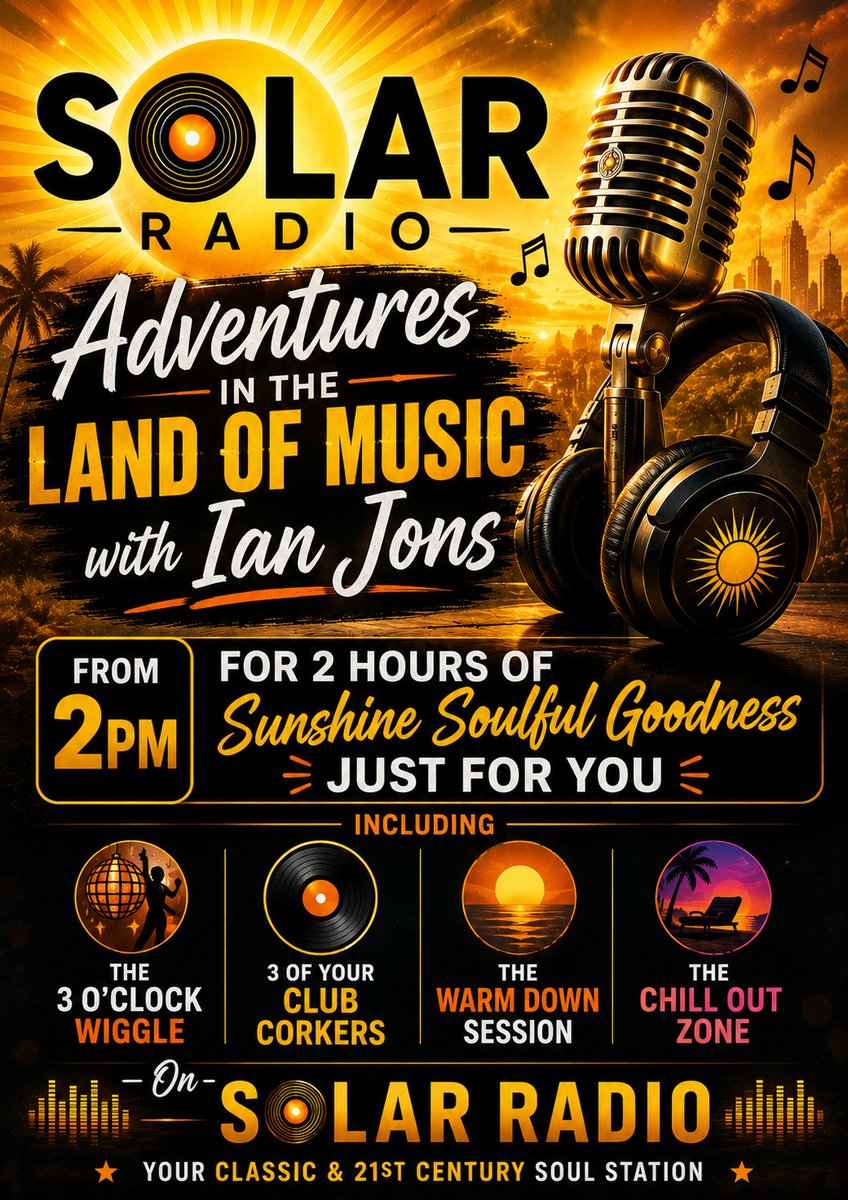 Essentialrhythm's tweet photo. Join me Ian Jons today (May 30th) from 2pm(BST) on
@solarradio for this weeks Adventures In The Land of Music for 2 hours of Sunshine Soulful Goodness
The Corkers this week? "Songs of Celebration"
Four classics in the 3 o'clock Wiggle 
Pop in &amp; say hello! I dare you. https://t.co/tzt2rKqfF5