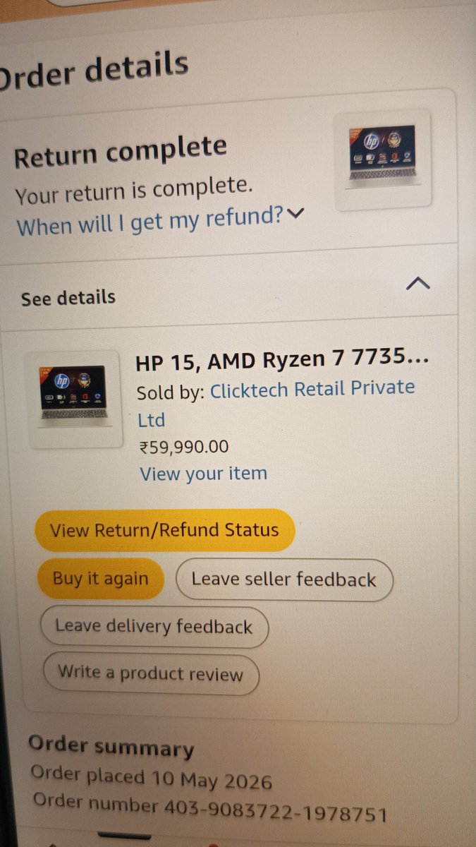 ShitanshuS86's tweet photo. @amazonIN मैंने यह लैपटॉप लिया था,जिसमें कमी के कारण रिटर्न करना पड़ा, जिस दिन रिसीव किया था उसी दिन शिकायत दर्ज करी थी, रिफंड तो हो गया पर मेरे को ज्यादा पैसे देने पड़ रहे है अब, लगभग 2000 के आस पास, जब समान खराब था तो मैं एक्स्ट्रा पैसे क्यों दूं, कृपया संज्ञान में ले। #amazon https://t.co/15rKyKvhZT