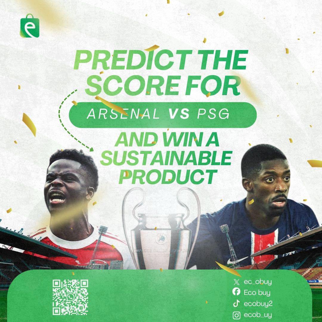 ec_obuy's tweet photo. ⚽️ Arsenal vs PSG tonight!

Predict the final score correctly and win a sustainable product from EcoBuy ♻️🎁

To enter:
✅ Follow us
✅ Like this post
✅ Reply with your score prediction
✅ Tag 2 friends

⏰ Predictions close by 5:00 PM.

Who’s taking this one? 👇
#arsenalvspsg https://t.co/Lb63S1aQwD