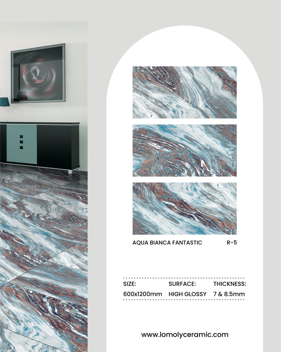 LomolyCeramic's tweet photo. #MAKE_EVERY_FLOOR_A_STATEMENT!

Introducing #AQUA_BIANCA_FANTASTIC... a stunning 600x1200mm high glossy porcelain tile featuring dynamic marble inspired patterns and elegant flowing veins.

🔹Aqua Bianca Fantastic
🔹600x1200mm
🔹High Glossy
🔹7mm &amp; 8.5mm

https://t.co/AVlb3rK8L3 https://t.co/5M61jLfZyL