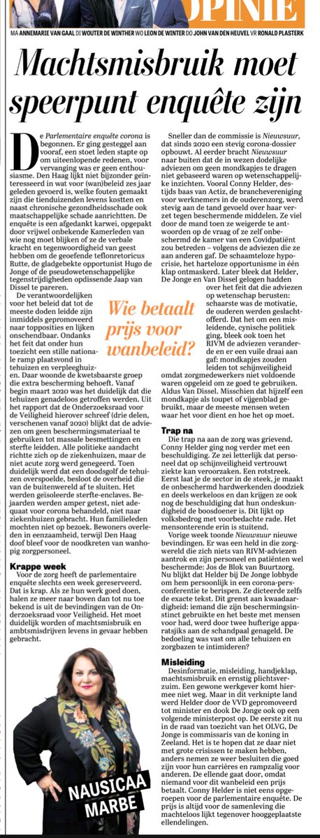 rkemp59's tweet photo. Machtsmisbruik moet speerpunt Parlementaire enquête Corona zijn 

De verantwoordelijken voor het beleid dat tot de meeste doden leidde zijn inmiddels gepromoveerd naar topposities en lijken onschendbaar 

Topstuk van @nausicaamarbe 🙏 https://t.co/ctTKHKCmHT