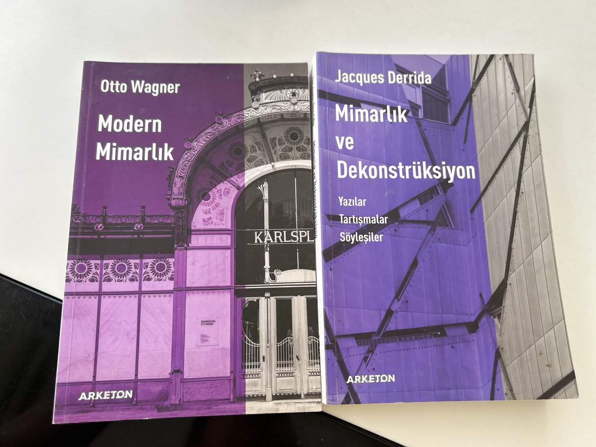 shriays's tweet photo. Jacques Derrida – Mimarlık ve Dekonstrüksiyon (Architecture and Deconstruction)

Fransız filozof Jacques Derrida'nın metinleri, söyleşileri ve özellikle mimar Peter Eisenman ile Bernard Tschumi gibi isimlerle yaptığı tartışmalar/iş birlikleri üzerinden şekillenen bir derleme.

1980'lerden sonra mimarlık dünyasını sarsan Dekonstrüktivizm akımının (Frank Gehry, Zaha Hadid, Daniel Libeskind, Peter Eisenman) felsefi yakıtıdır.

Otto Wagner – Modern Mimarlık (Moderne Architektur)

 Kitabın kapağında da yer alan Viyana Karlsplatz Stadtbahn İstasyonu, onun teorisinin pratiğe dökülmüş halidir. Süslemeyi tamamen reddetmez (Art Nouveau/Secession izleri taşır) ama onu strüktürün ve modern yaşamın gerekliliklerinin arkasına hizalar. Geleceğin işlevselci modernizmine (Bauhaus, Le Corbusier vb.) giden yolu açan ilk ciddi manifestolardandır.