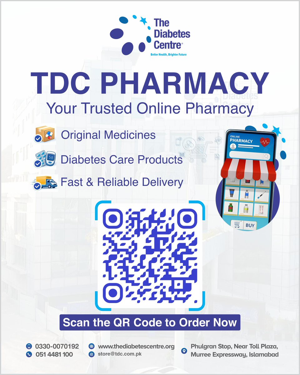 tdcpak's tweet photo. Stay healthy, stay safe — now your medicines are just one scan away! 📷

The Diabetes Centre brings you TDC Pharmacy, your trusted online pharmacy for all your healthcare needs. From original medicines to specialized diabetes care products, we ensure quality, convenience, and care at your doorstep.

📷 Fast & reliable delivery across Pakistan
📷 100% genuine medicines
📷 Complete diabetes care solutions

📷 Simply scan the QR code and order now — healthcare has never been this easy!

#TDCPharmacy #OnlinePharmacy #DiabetesCare #HealthcareAtHome #OrderMedicinesOnline #TrustedCare #Pharmacy #TDCPharmacy