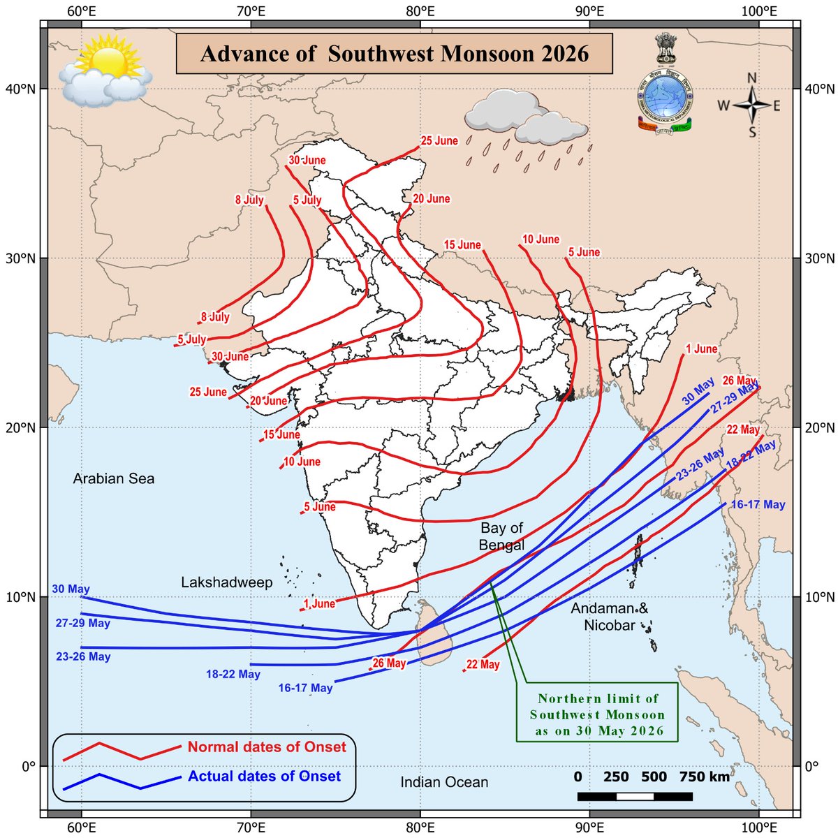 SakhaSanap's tweet photo. Southwest monsoon further advanced into more parts of the southwest and southeast Arabian Sea, comorin area and Bay of Bengal today, 30.06.2026. #monsoon2026 @Hosalikar_KS @ClimateImd https://t.co/ydNo3Tigy6